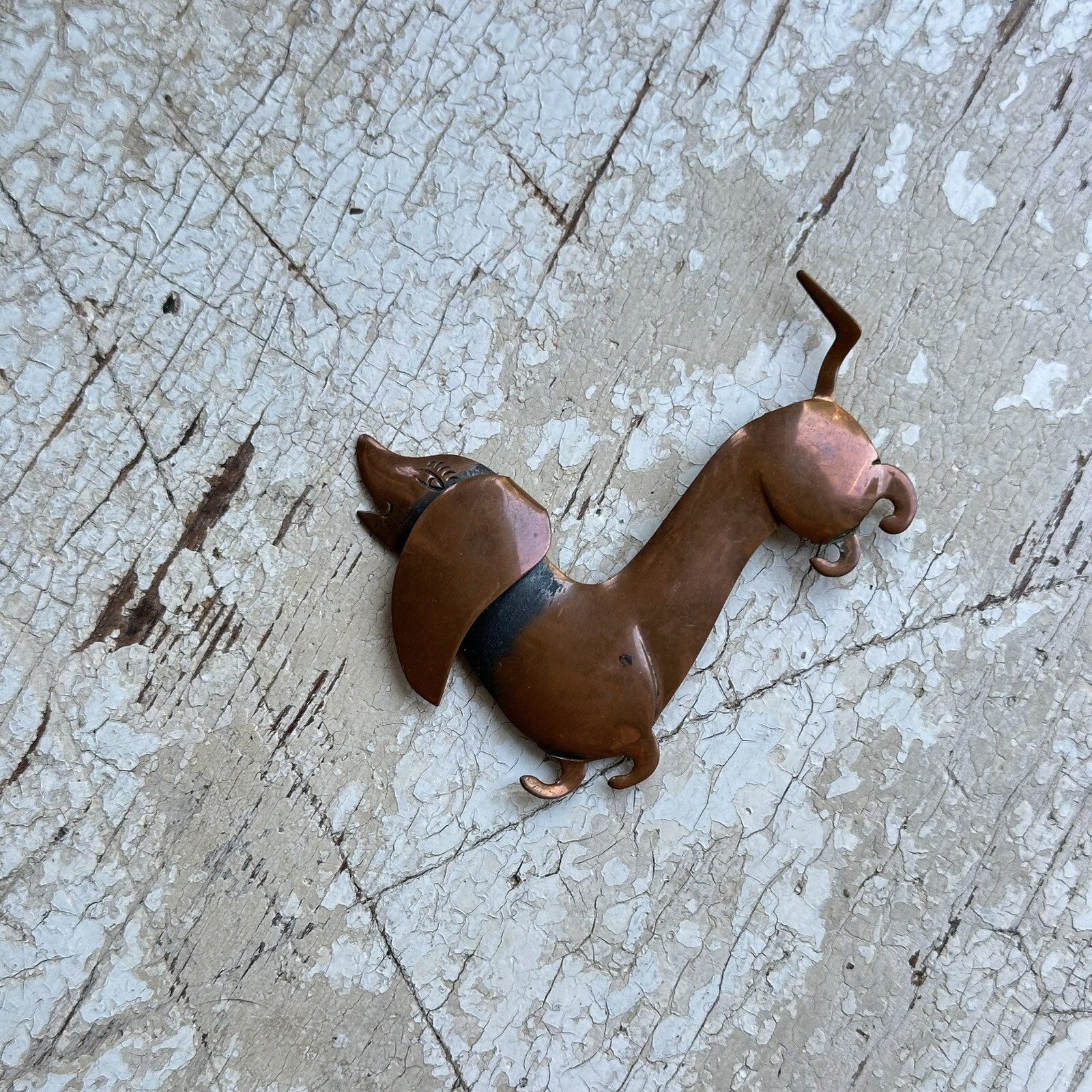 Vintage Copper Dachshund Brooch Doxie Weiner Dog Pin MCM Bell Trading Post 1950s