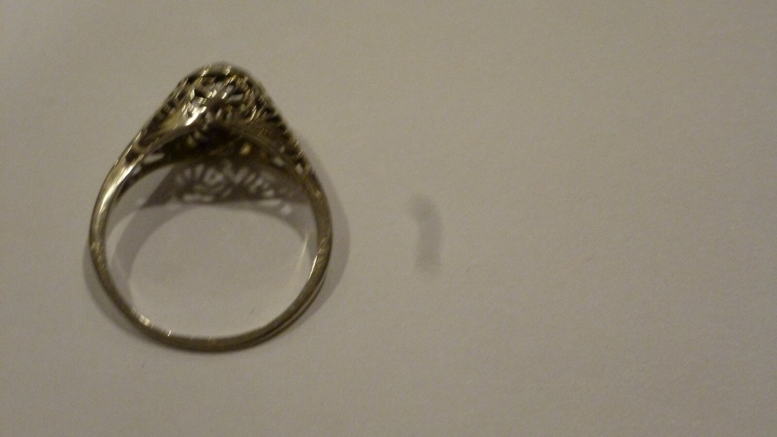 ANTIQUE LADIES 18K WHITE GOLD FILIGREE 50 PT OLD MINE CUT DIAMOND RING SZ 6 3/4