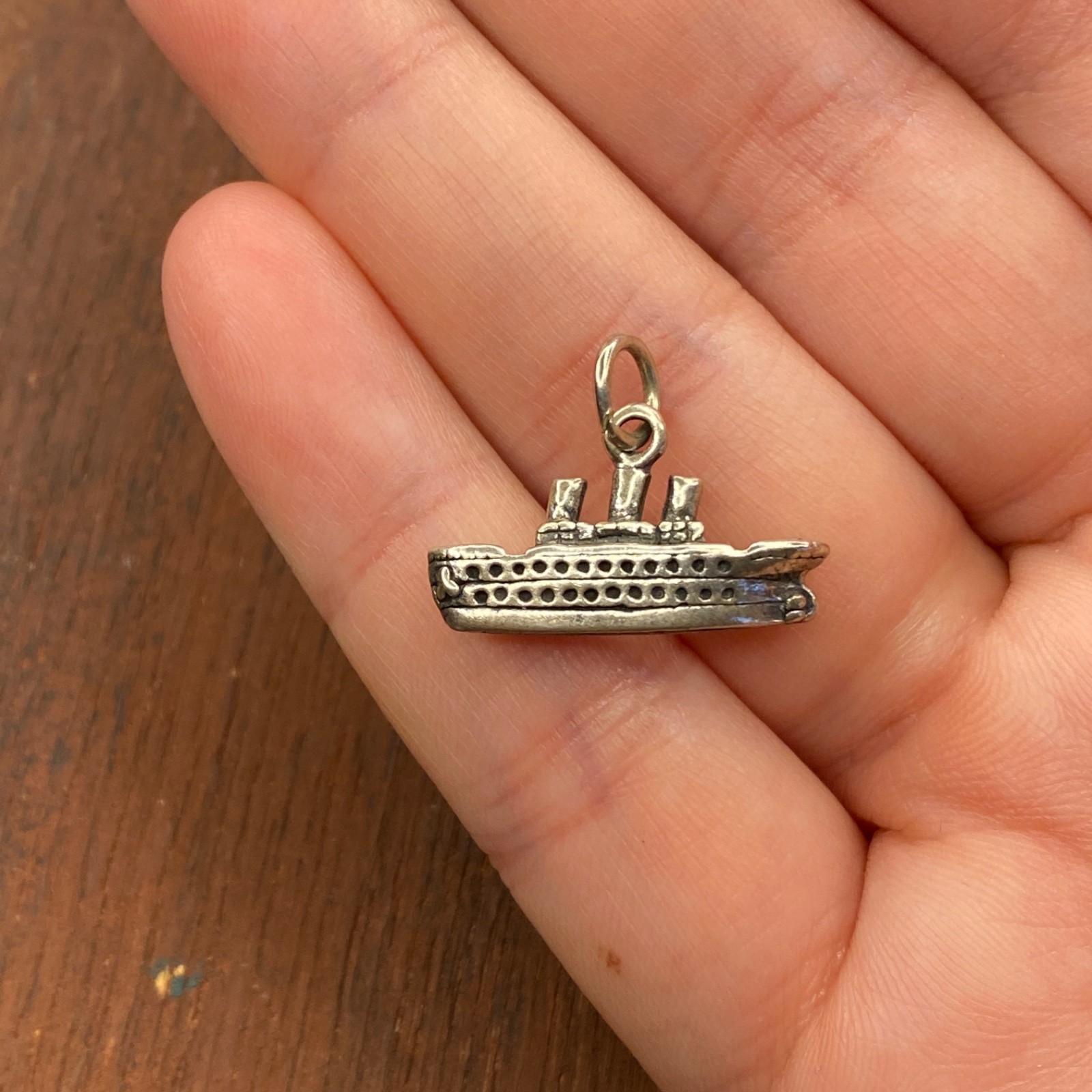 Vintage 925 Sterling Silver Titanic Boat Ship Ocean Pendant Bracelet Charm