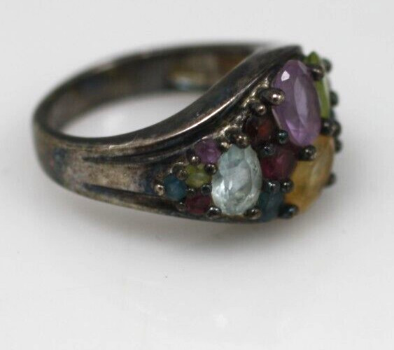 Sterling silver 925 multi color red purple blue multi gemstone ring band size 7