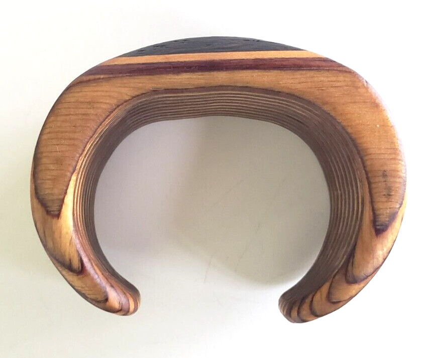 Vintage Inlay Laminated Layered Wood Cuff Bracelet 4-7/8″ Size Small