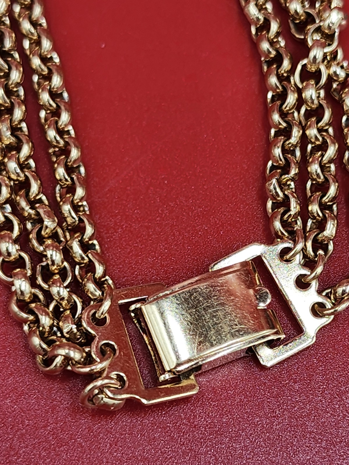Vintage Speidel 1970s Engrave ID- style Plate Triple Band Gold Metal Bracelet