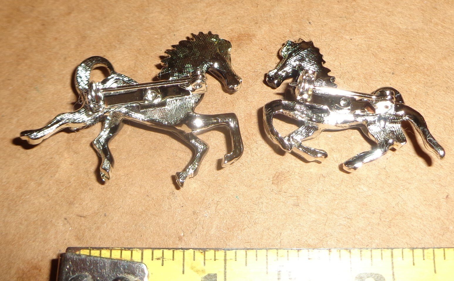 (2) VERY NICE BLACK AND SILVER RUNNING HORSE MARE COLT BROOCH PINBACK LOT