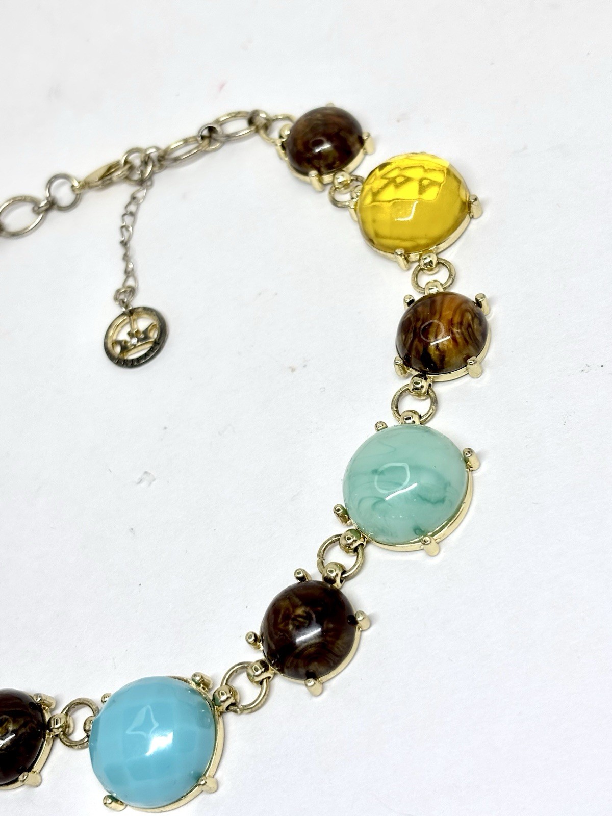 Crown Trifari Lucite Statement Necklace 15-17 In Gold Tone Colorful Signed Vinyl