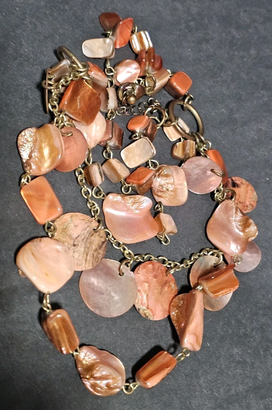Estate Lot 5 Earth Tone Acrylic Lucite Shell Brass Accent Beaded Necklaces