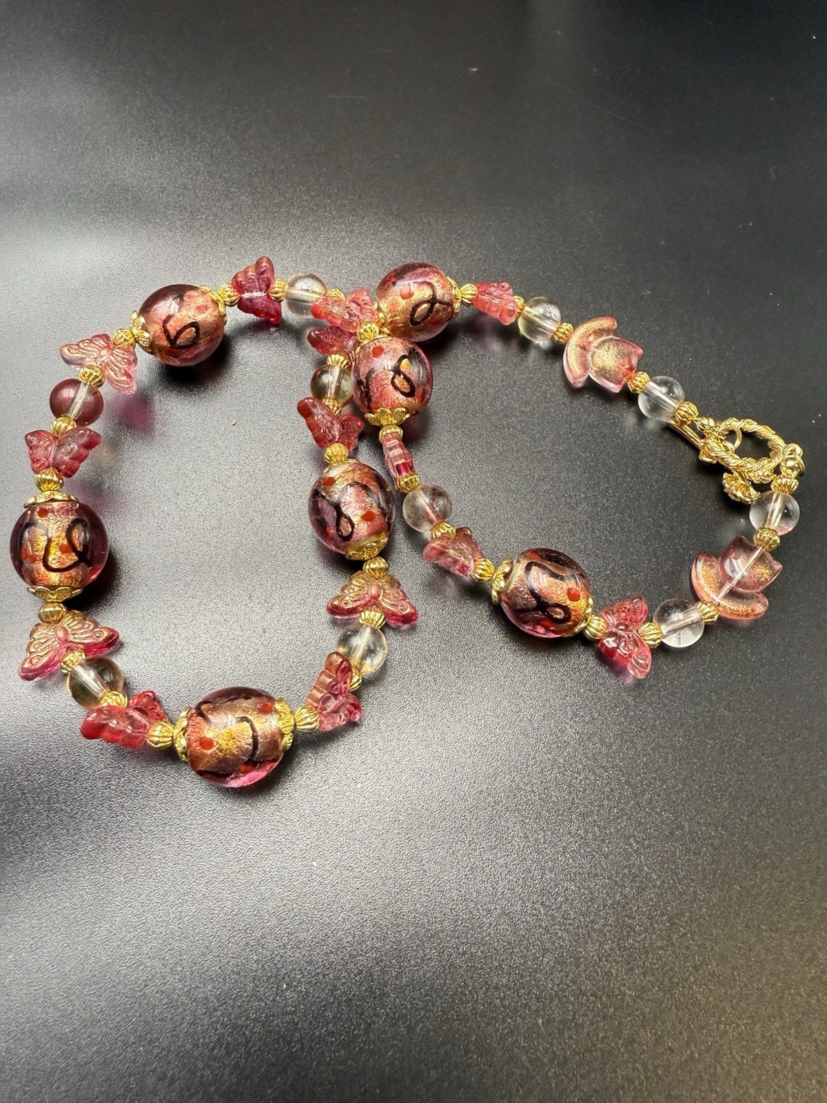Italy Murano handmade glass colorful leaf necklace pink 45cm