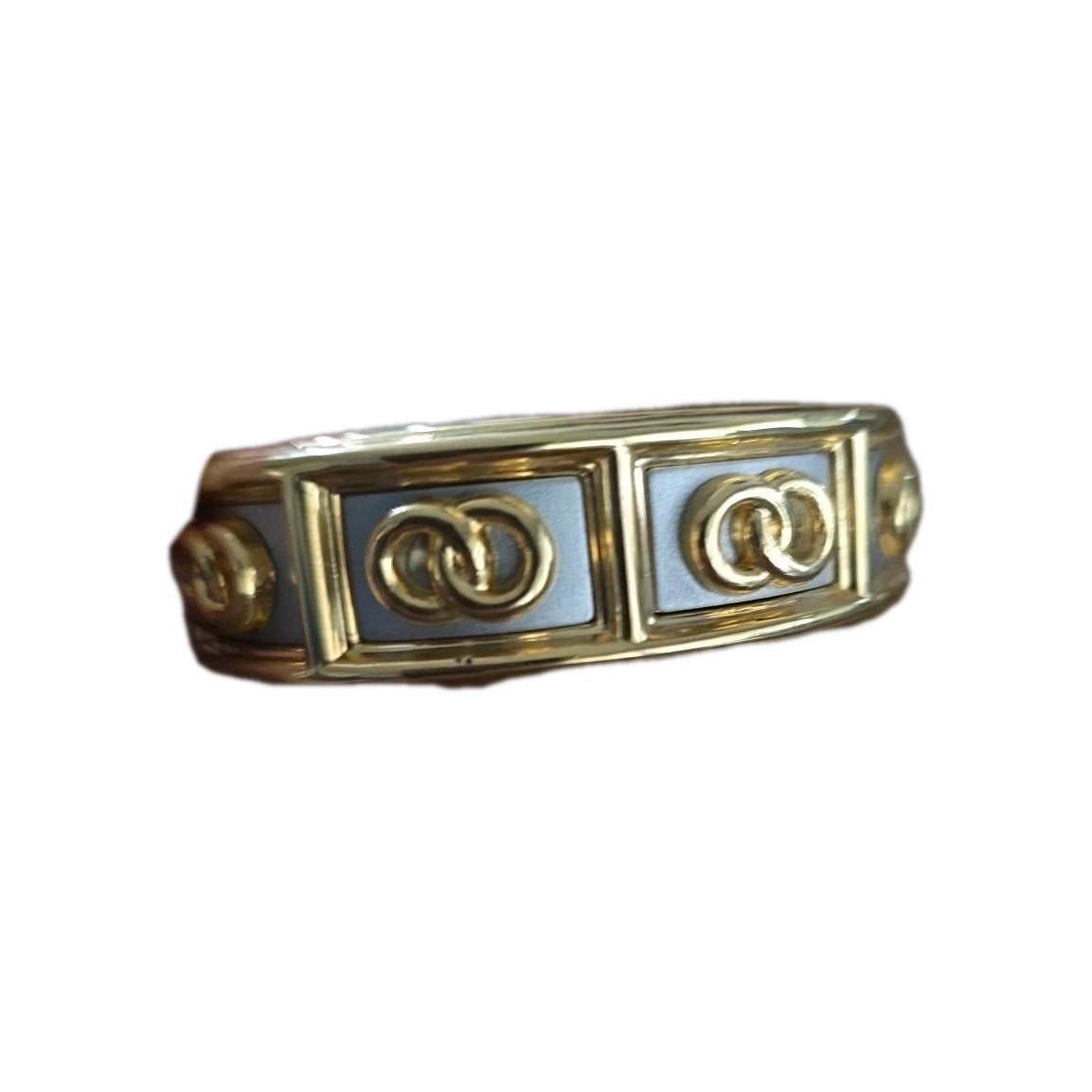 Vtg Gold Toned Hinged Mid Century Bangle Bracelet W/twin Ring Design. See Pics