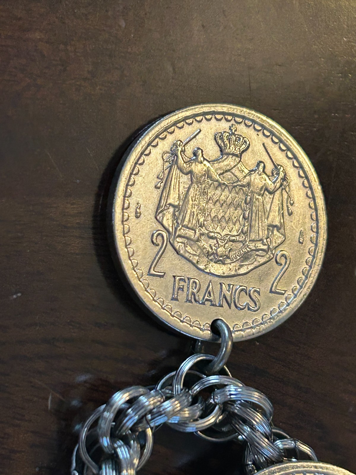 Vintage Monaco Louis II Franc Coin Charm Bracelet 67g 8″ French Riviera Jewelry