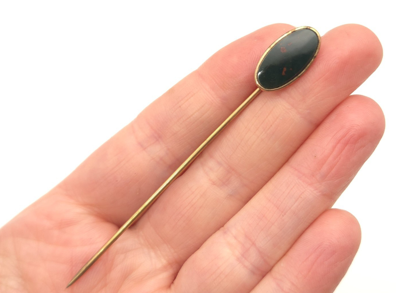 Vintage Antique Art Deco Solid 10K Gold & GF Bloodstone EIF CO Stick Hat Pin