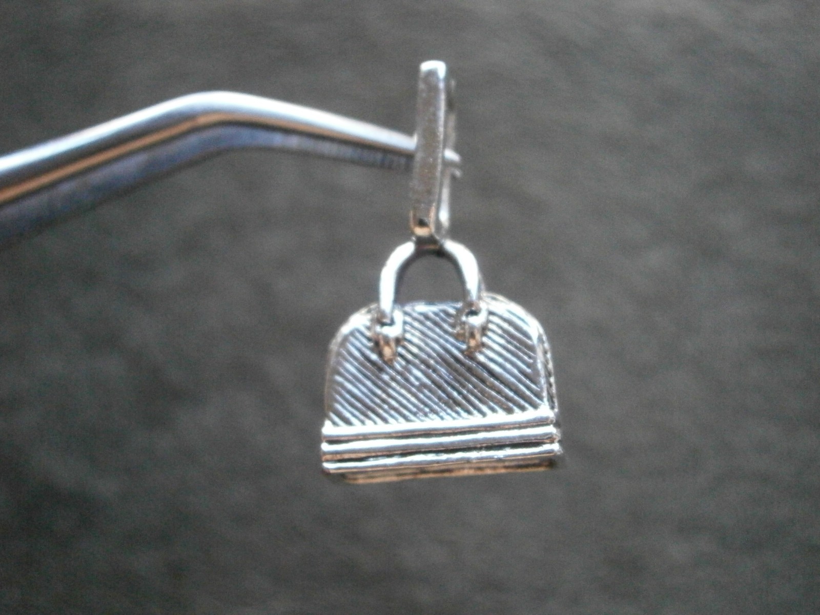 Handbag Purse Vintage Shiny Silvertone Bracelet Charm Pendant ~Large Bail ~ 4.5g