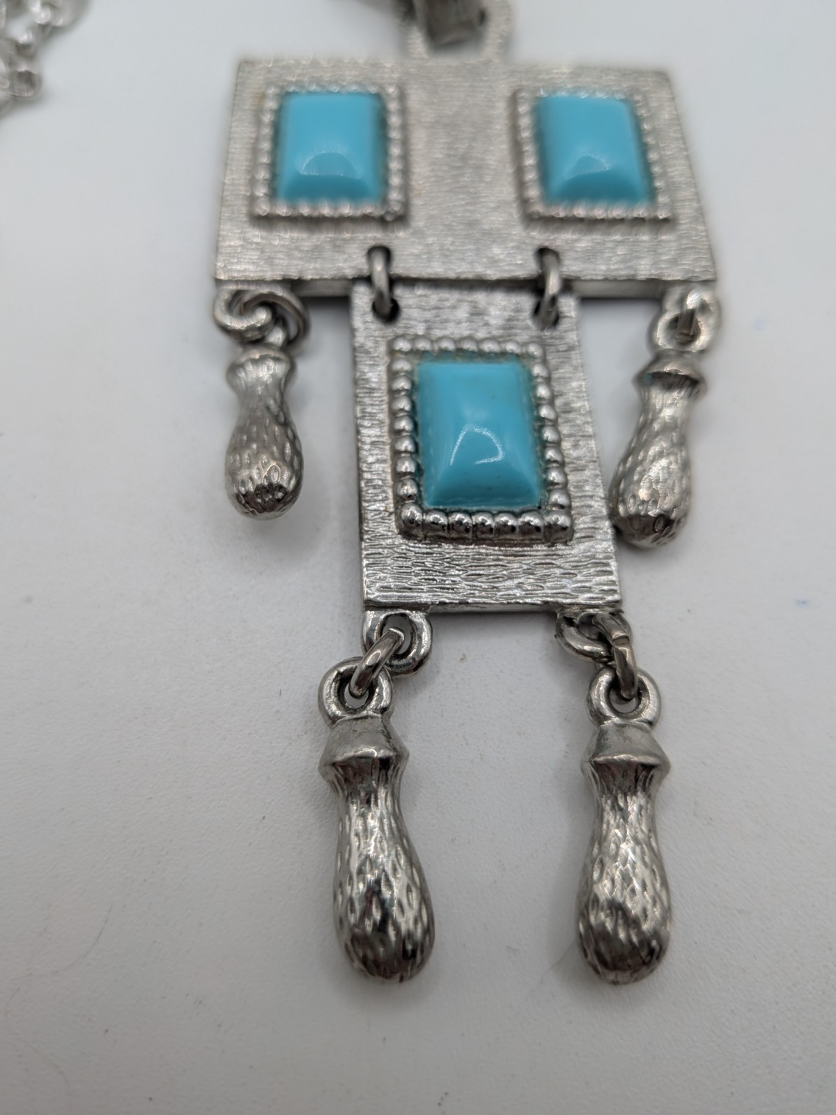 Vintage 1971 SARAH COVENTRY Folklore Silver Tone Simulated Turquoise Pendant