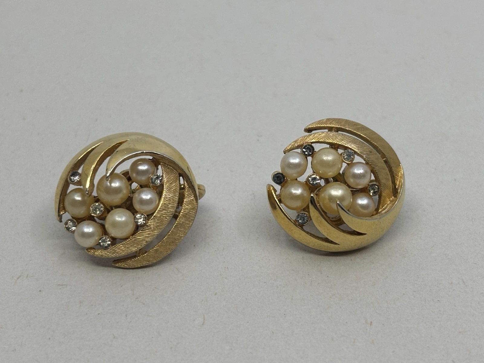 2 Pairs Vintage 1955-1980s TRIFARI Clip On Earrings Gold Tone