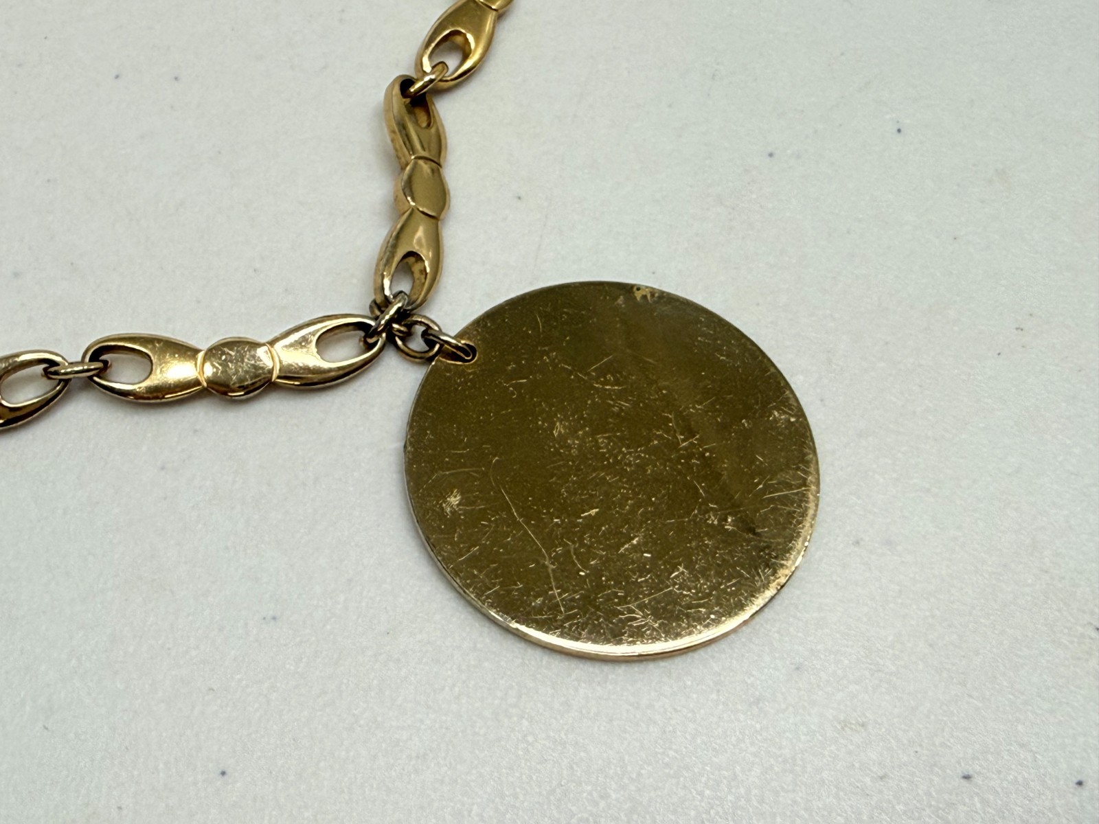 Vintage Signed Monet Round Pendant Necklace Gold Tone Choker 13-16 inch Chain
