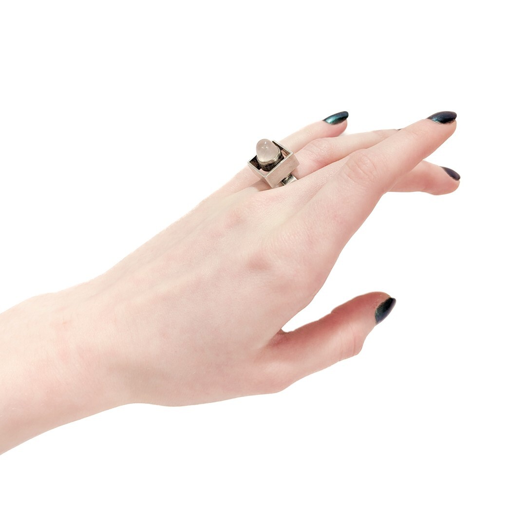 Vintage Neils Erik From Sterling Silver & Rose Quartz Bullet Cabochon Ring