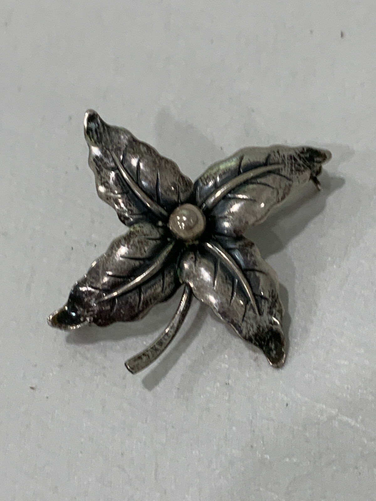Vintage Danish Neils Erik NE From Signed Sterling Silver Flower Form Pin Brooch