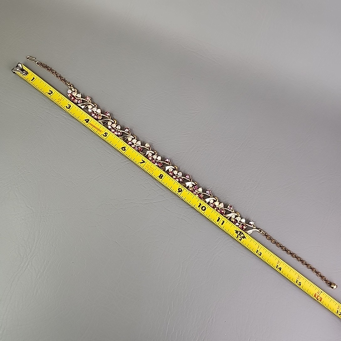 Vintage BSK Rhinestone Necklace AB Red Gold Tone Choker 16″