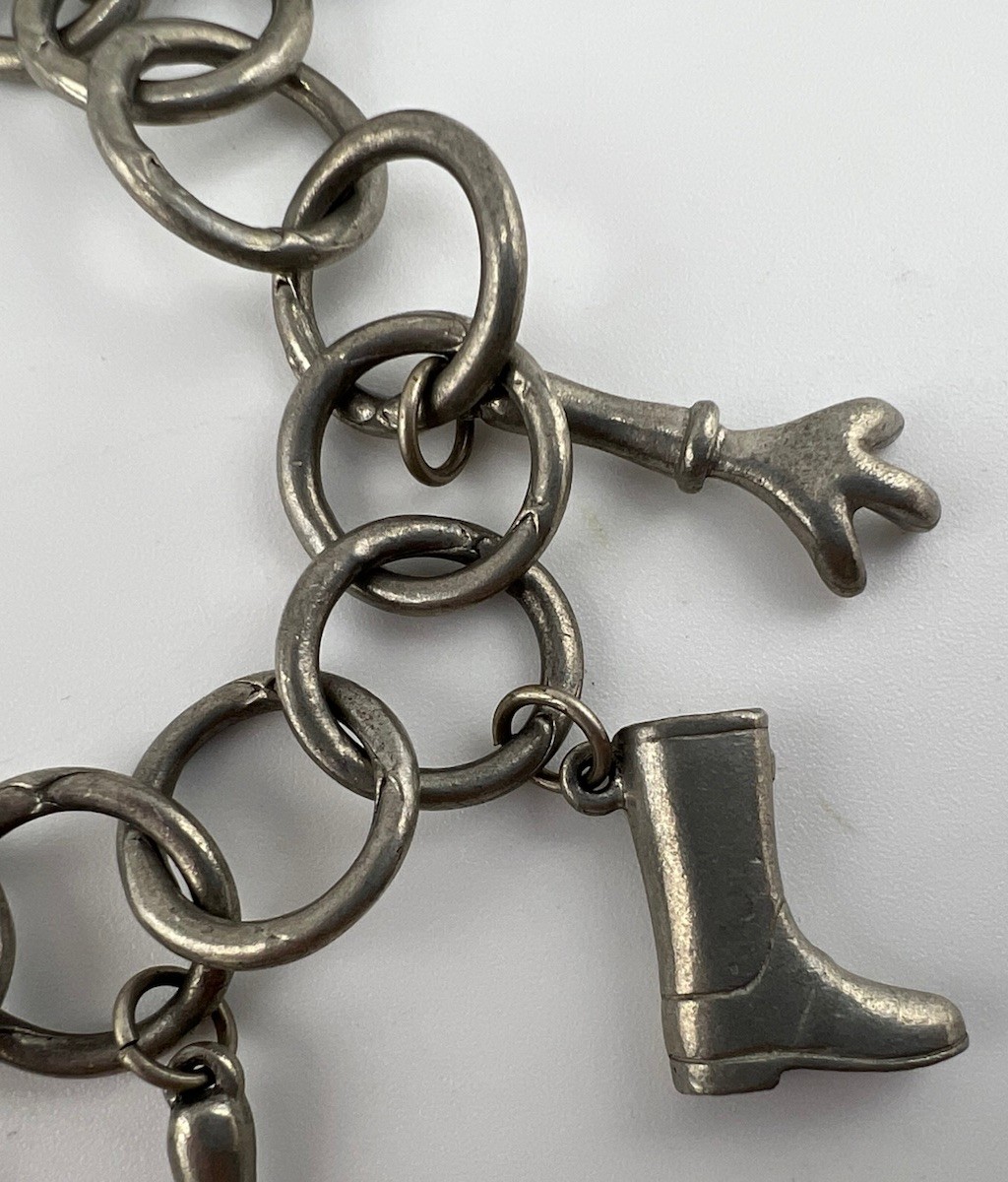 Vintage Gardner Gardening Heavy Pewter Charm Bracelet – Signed Clift