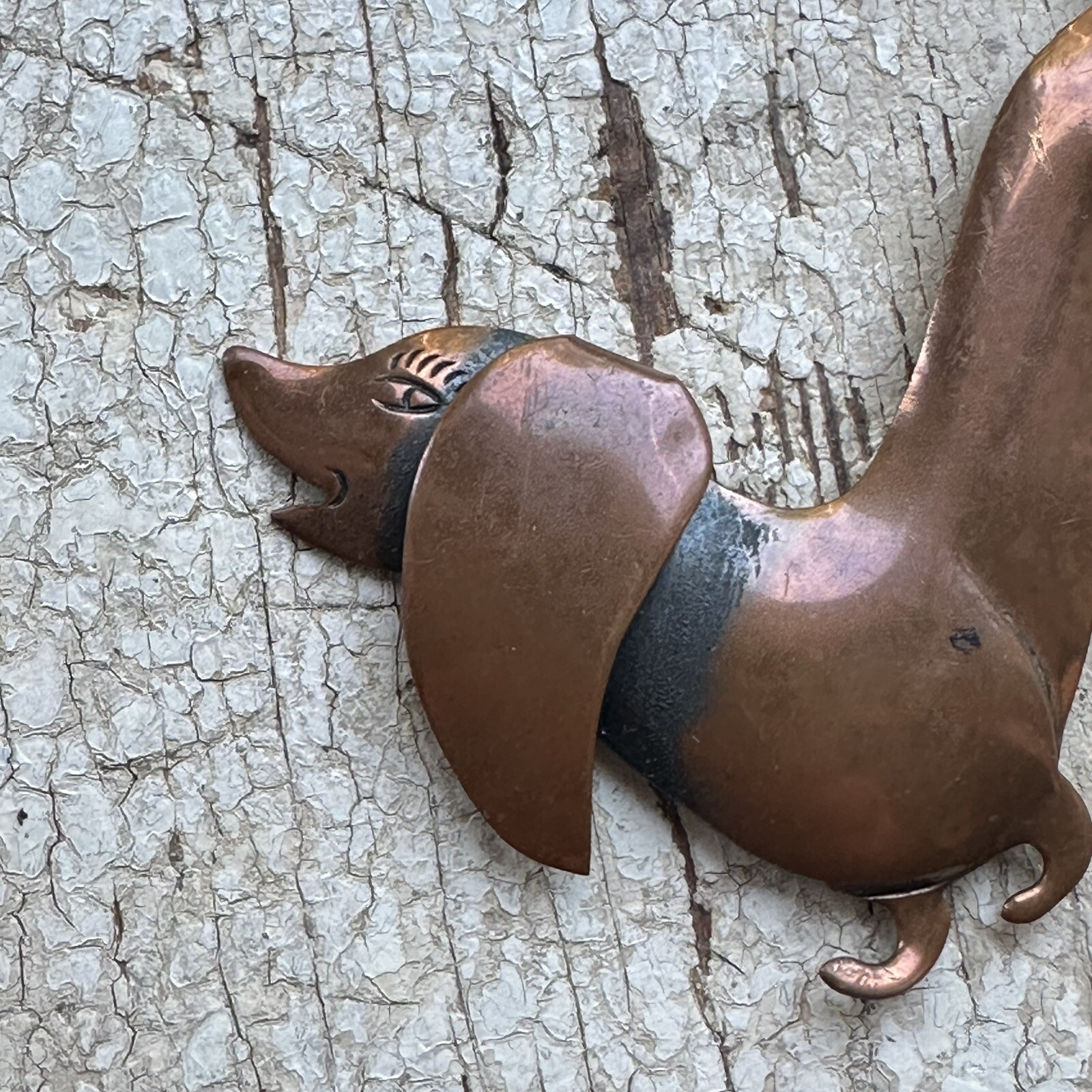 Vintage Copper Dachshund Brooch Doxie Weiner Dog Pin MCM Bell Trading Post 1950s