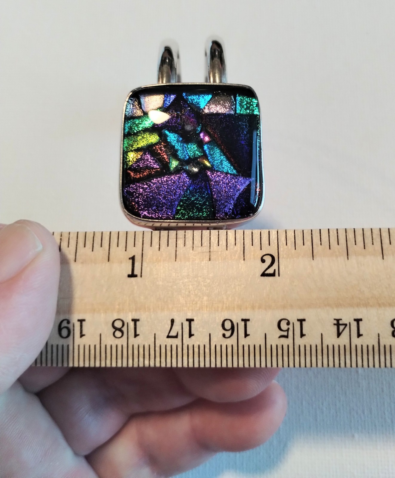 Handmade Small Purple Blue Dichroic Glass Sterling Silver Cuff Bracelet 6.5in
