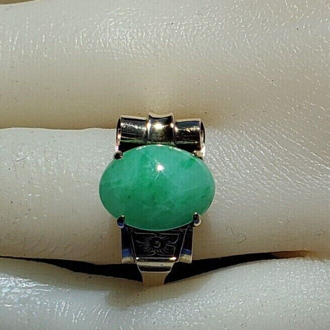 Original EARTH MINED Green Jadeite Jade Antique Engagement Ring SOLID 14K GOLD 8