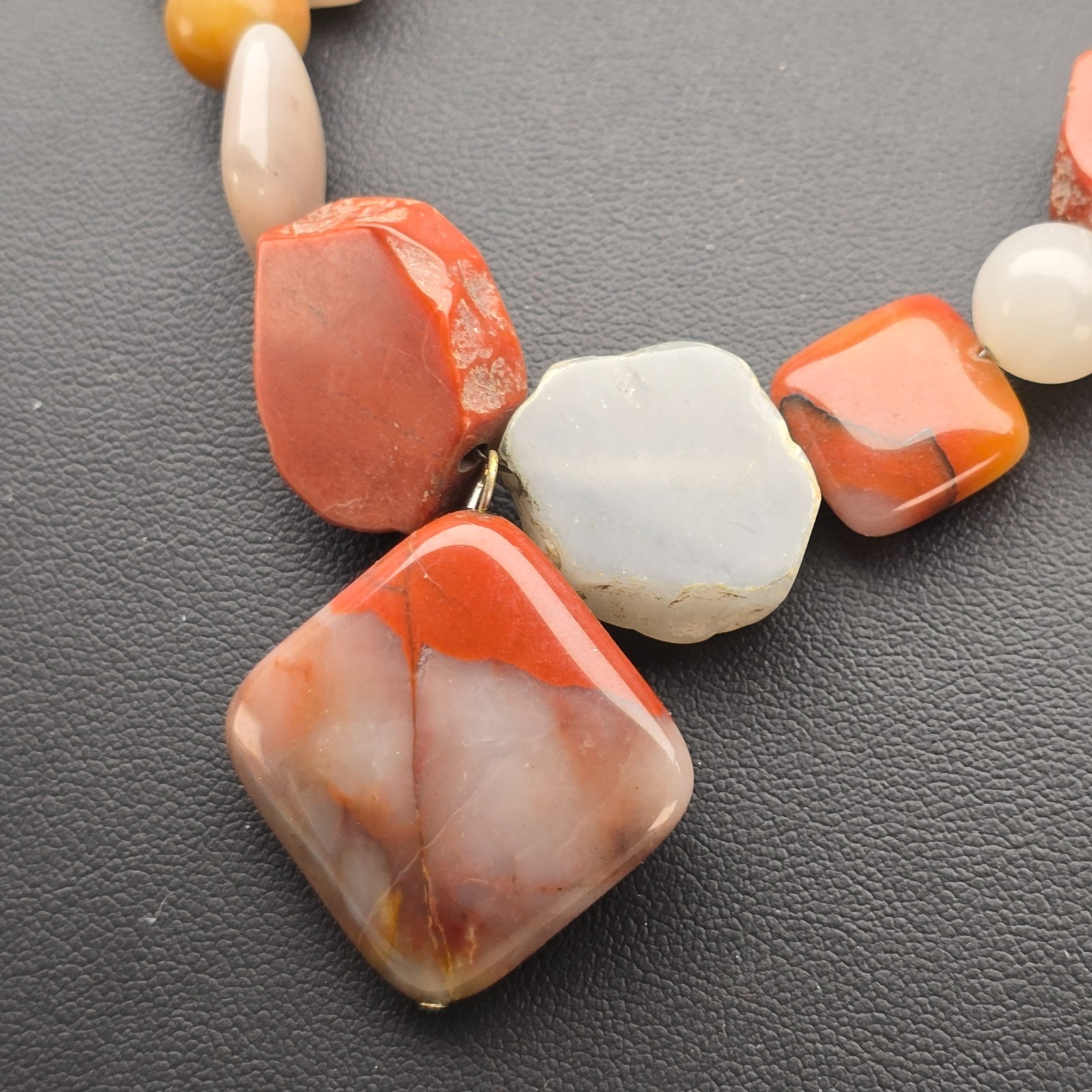 Vintage Bead Necklace Statement Stone Look Agate Style Multicolor 19 Inches