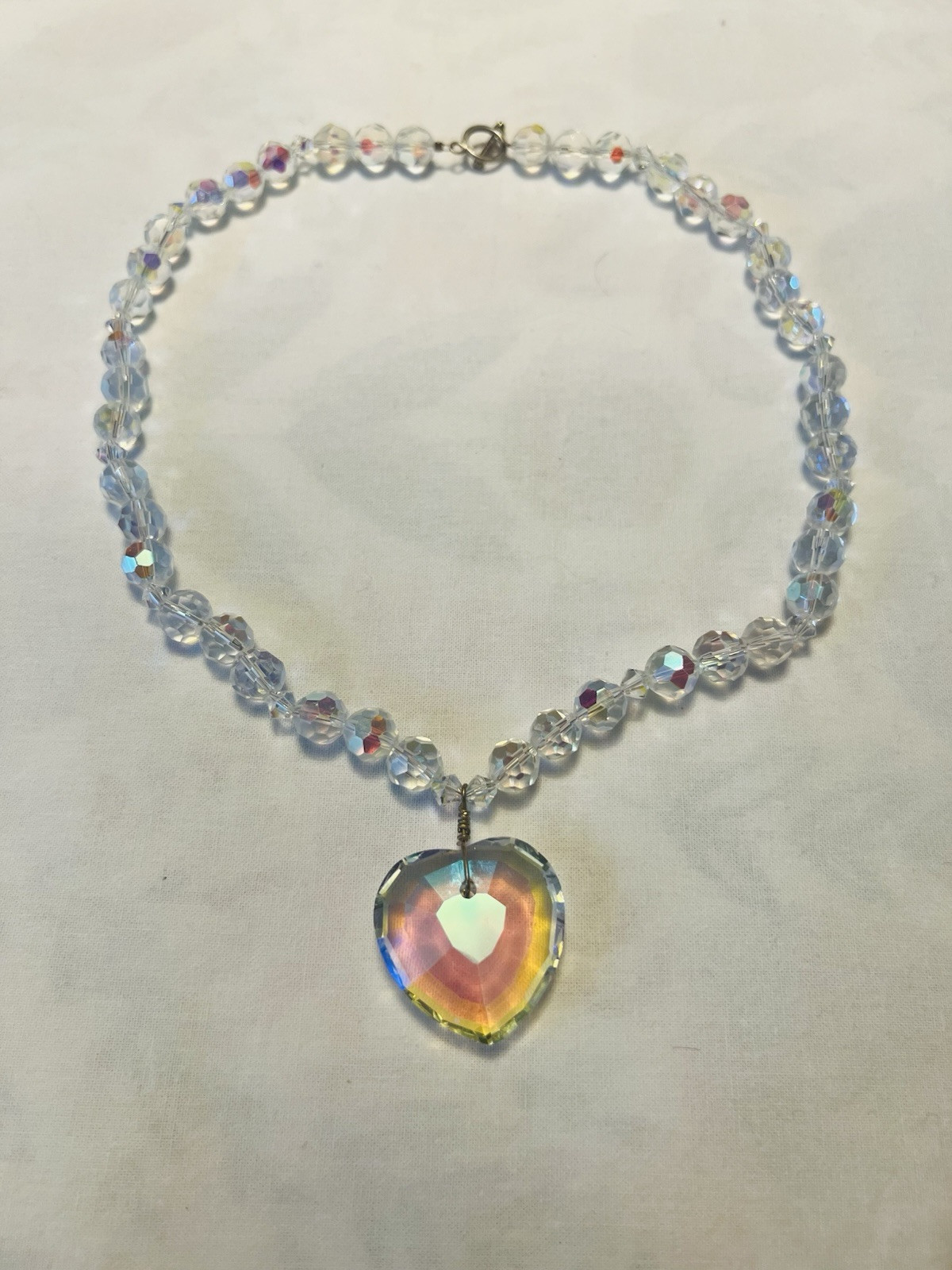 Vintage Crystal Heart Pendant & Crystal Necklace 22 Inches Long
