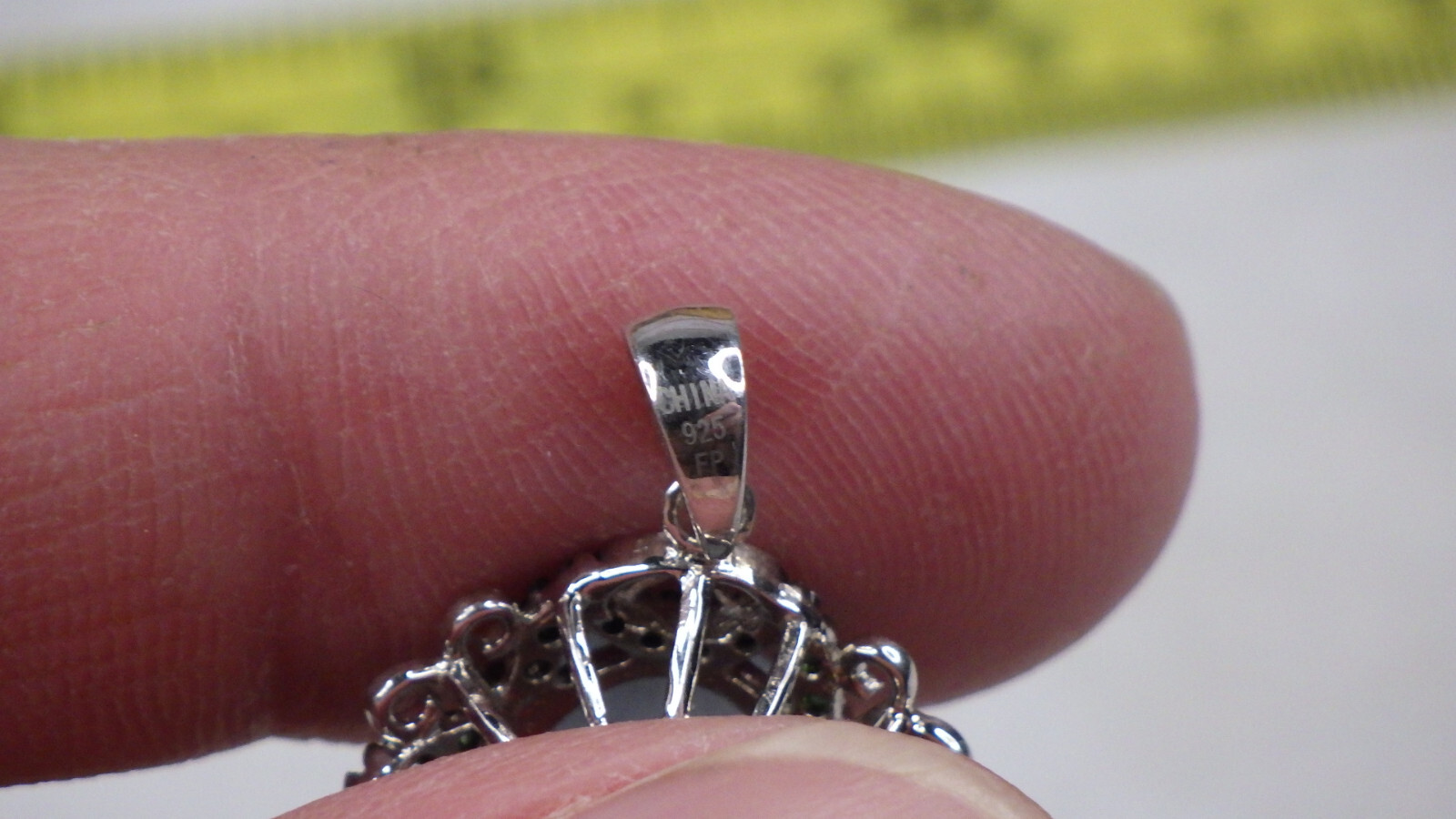 Vintage Sterling Silver 925 Necklace Pendant Beryl Basket Emerald Wreath FP