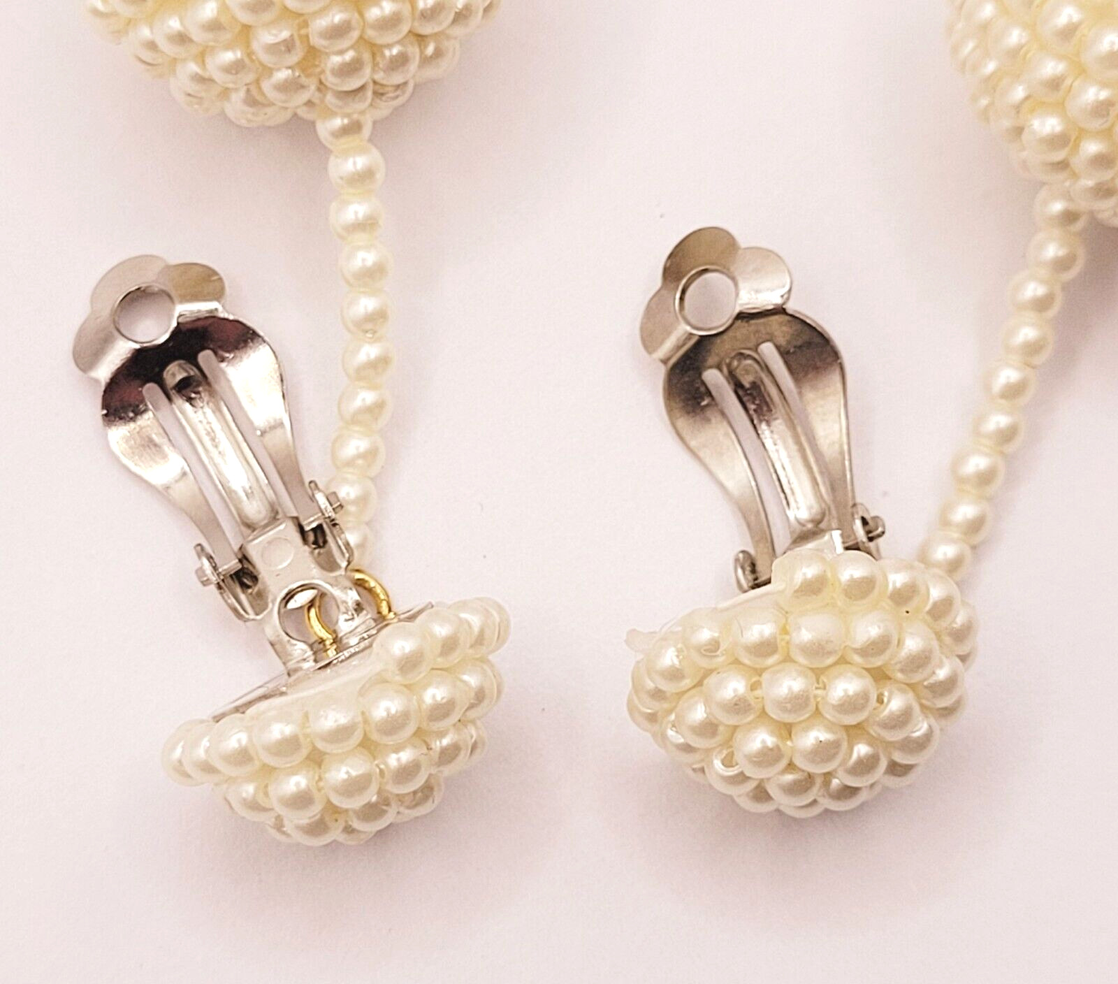 Unique Ball Drop Dangle with Faux Pearl Long Beaded Costume Clip On Earrings