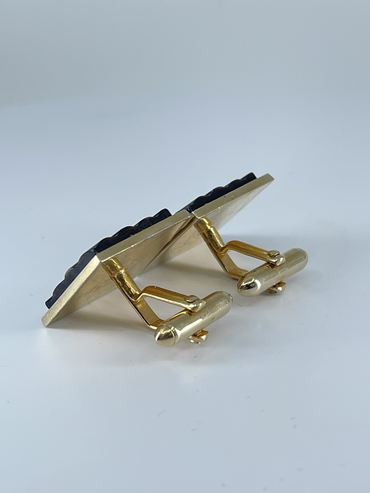 Swank Cufflinks Mother of Pearl square ribbed design bullet backs 1″
