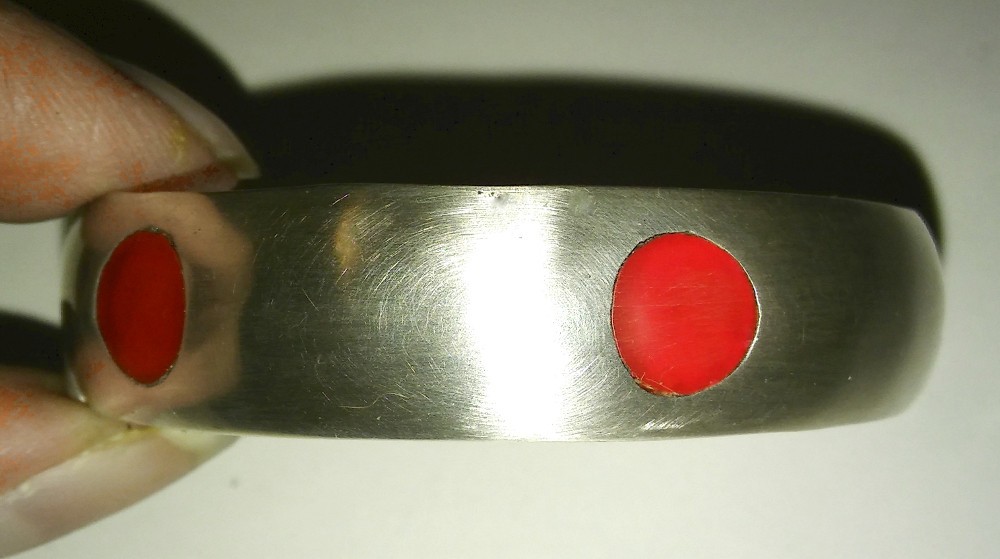 Vintage Mexican Silver Bracelet Taxco Red Polka Dot Bangle Frida Style Era Antiq