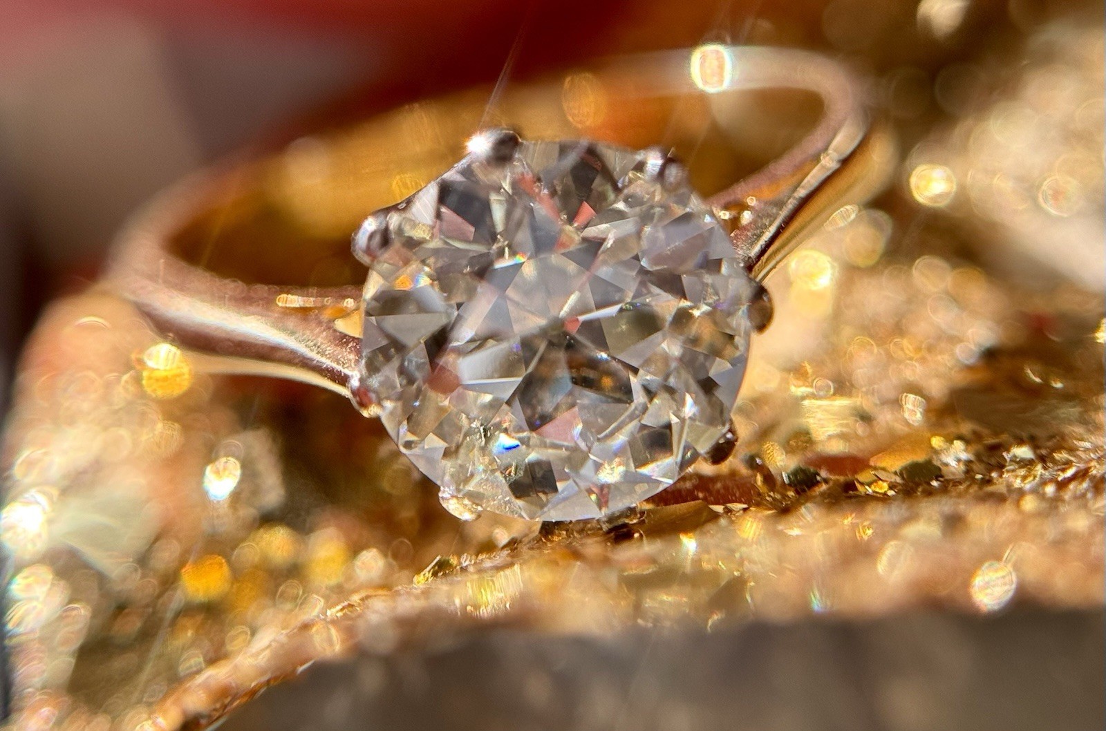 Vintage 18k Gold 2.35 carat Old European Cut Diamond Engagement Ring