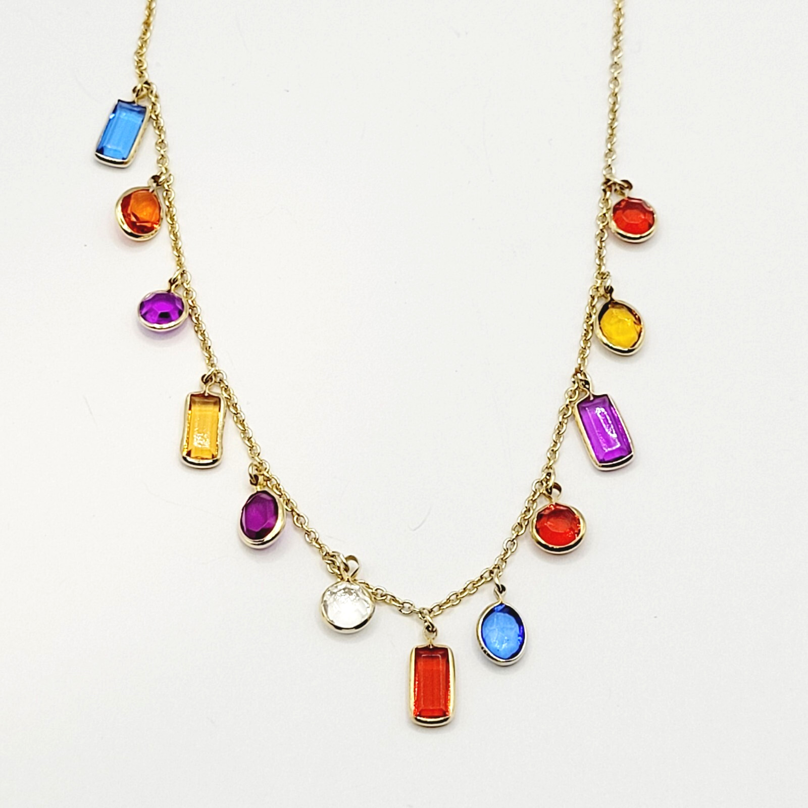 Rainbow Colors Acrylic Charm Station Bead Gold Tone Vintage 1980s Necklace Korea