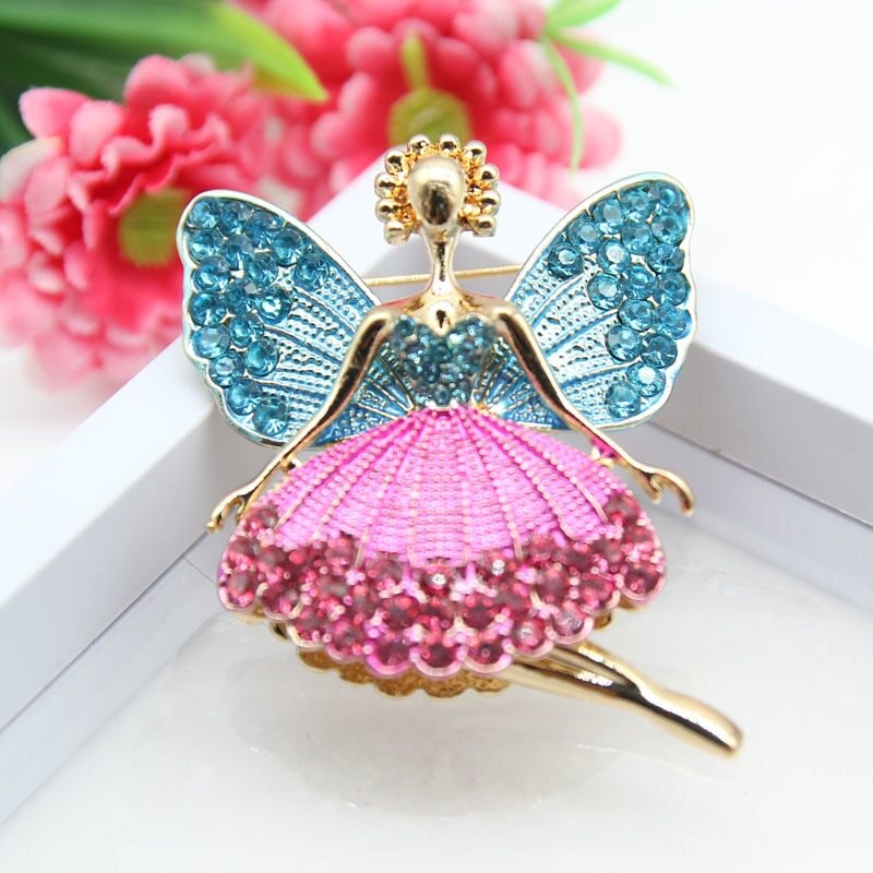 Cute Angel Brooch for Women Enamel Retro Rhinestone Wedding Clothing Lapel Pins