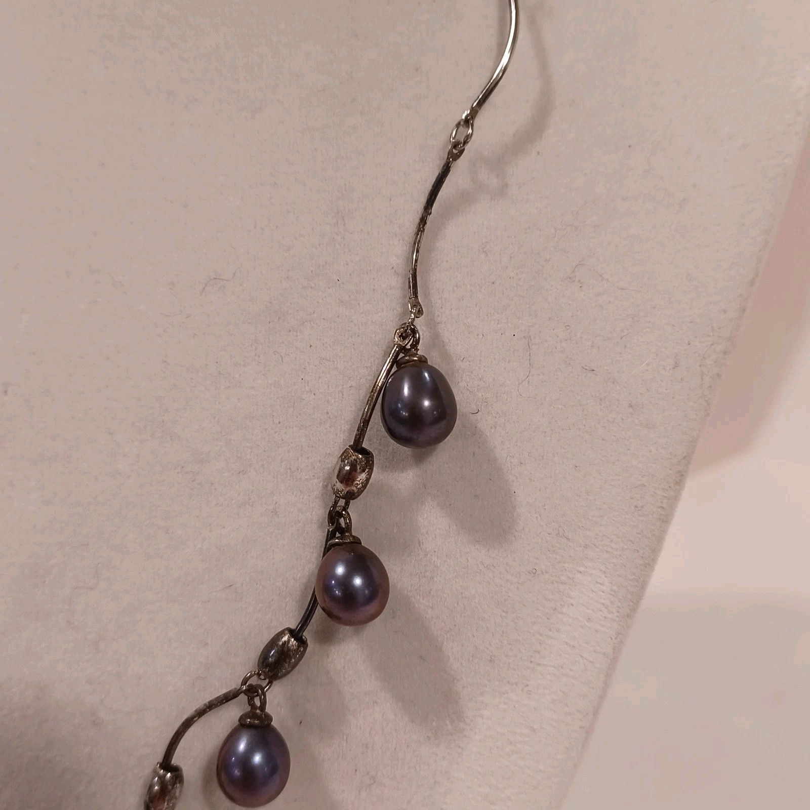 Vintage Sterling Silver And Tahitian Pearl Necklace Signed 925