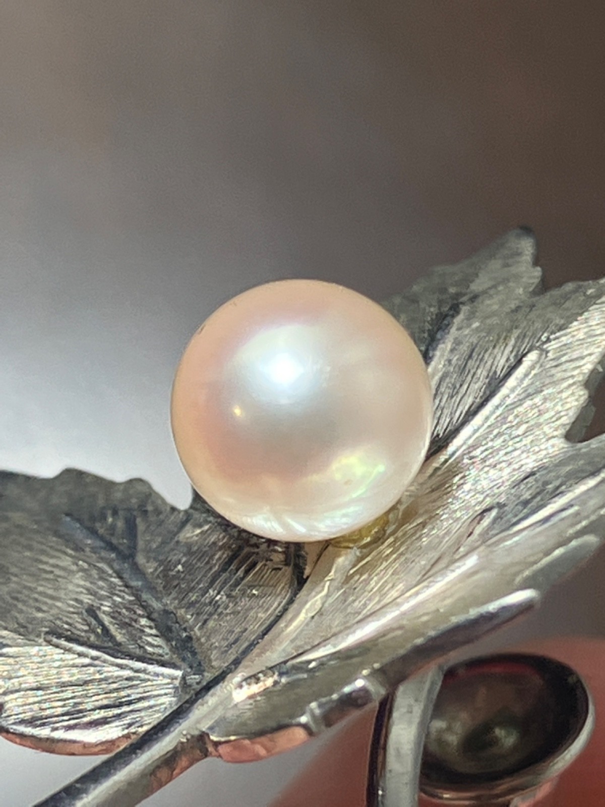 Single Vintage Mikimoto Sterling Silver Maple Leaf Pearl Screw-back Earring