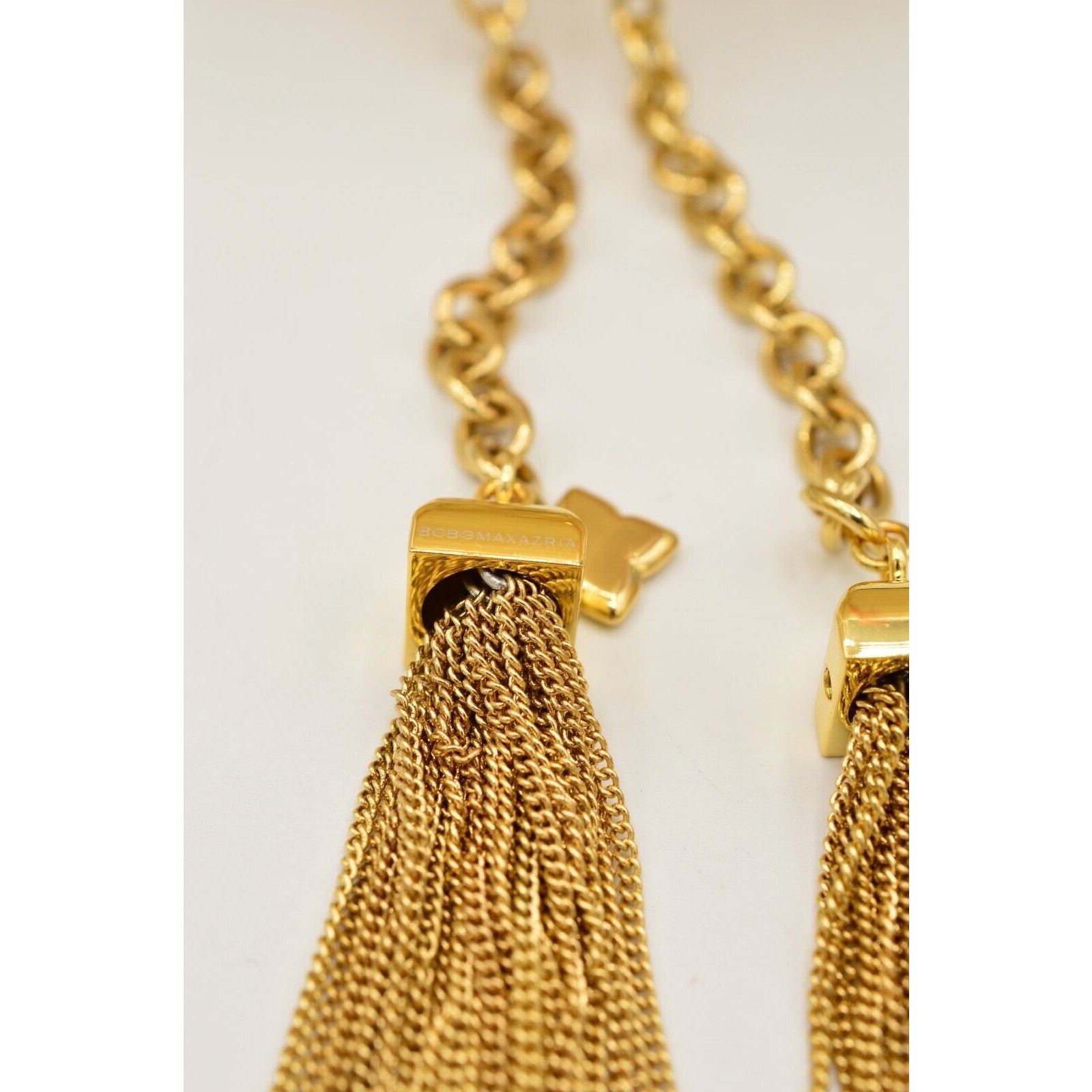 BCBG Max Azria Tassel Statement Necklace Orange Beaded Gold Chain Fringe BinN