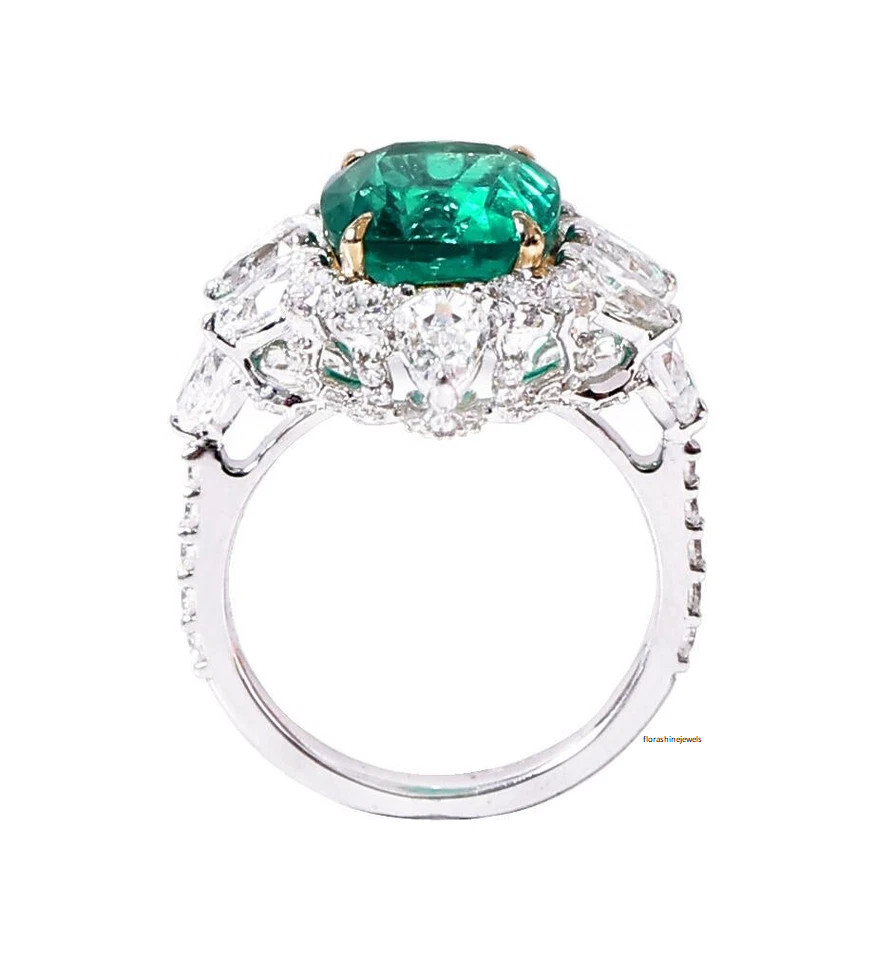 Exquisite Vivid Green 4.77CT Emerald & Lab-Created 5.60CT Diamonds Cluster Ring