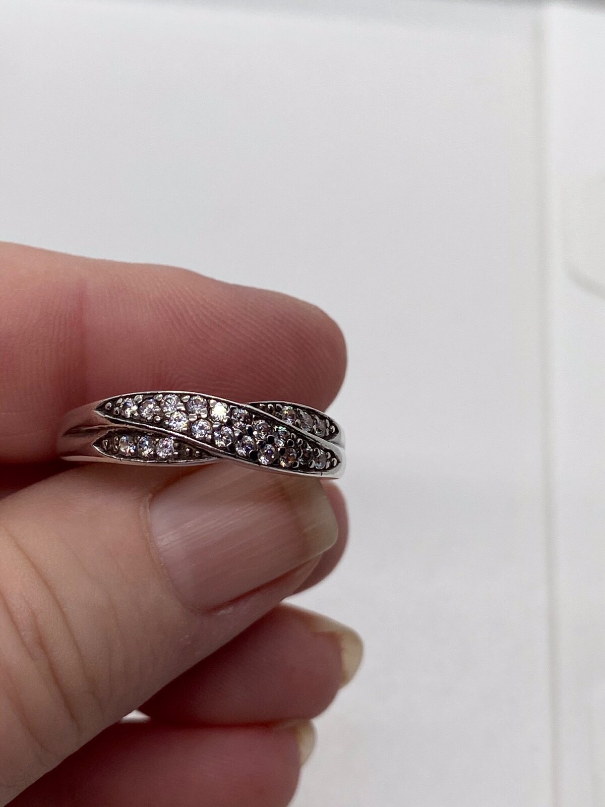 Beautiful Sterling Silver & CZ Anniversary Band, Right Hand Ring Size 8.75