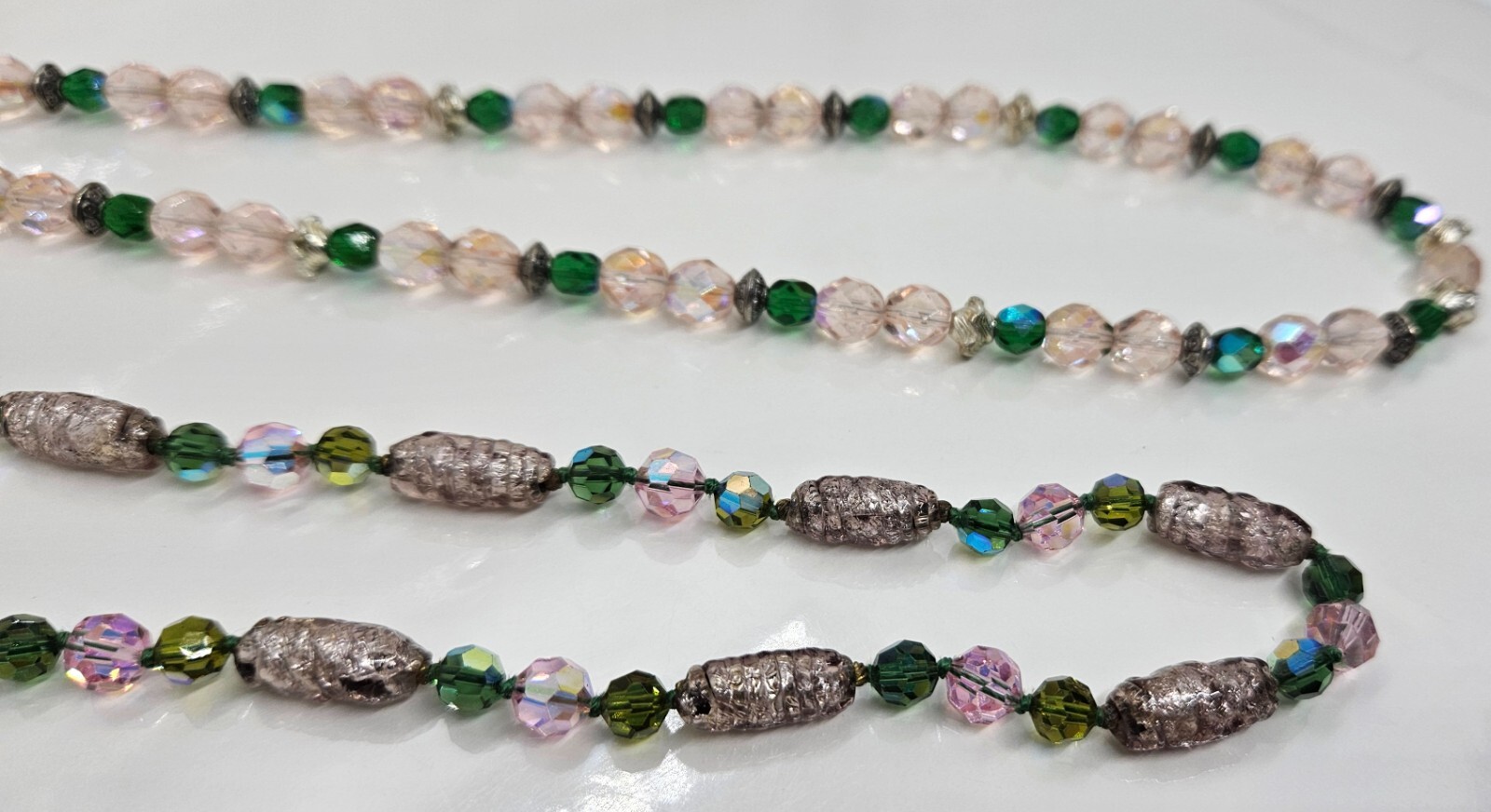 Vintage Art Glass Necklace Multicolor Beads Toggle Closure Lot of Two
