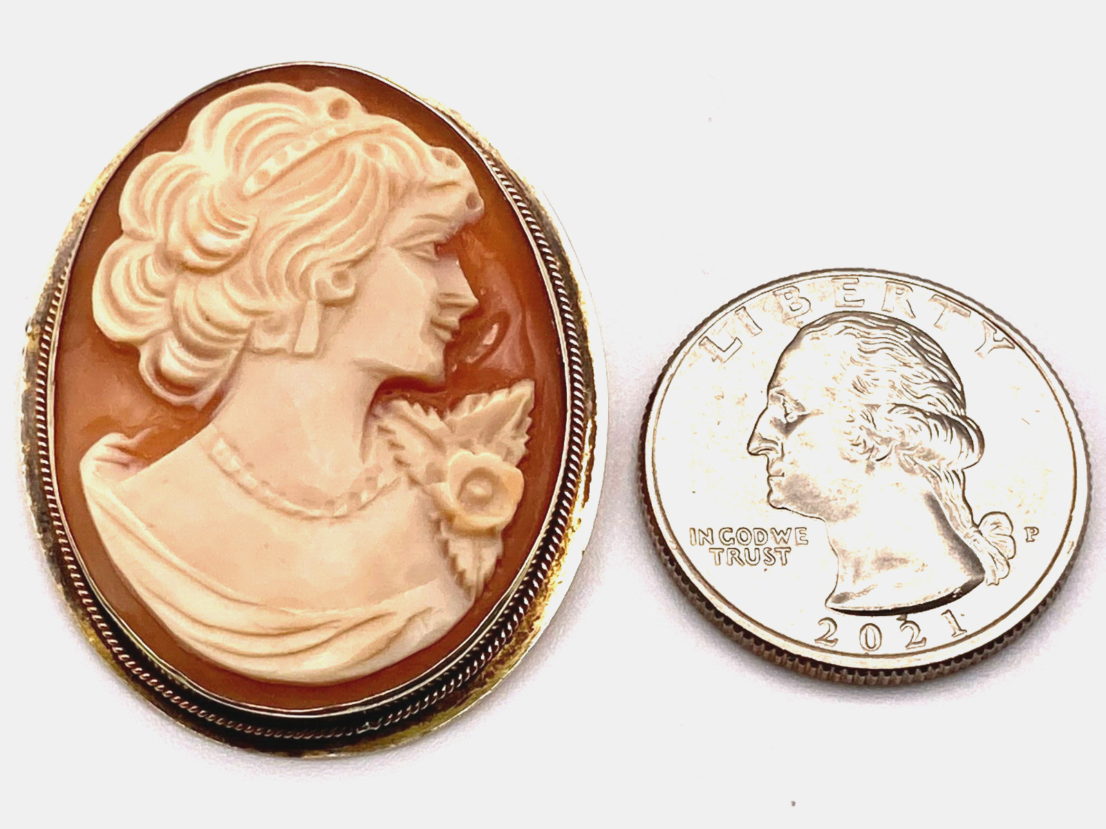 Mid Century Sterling Silver Right Facing Hand Carved Shell Cameo Pendant or Pin