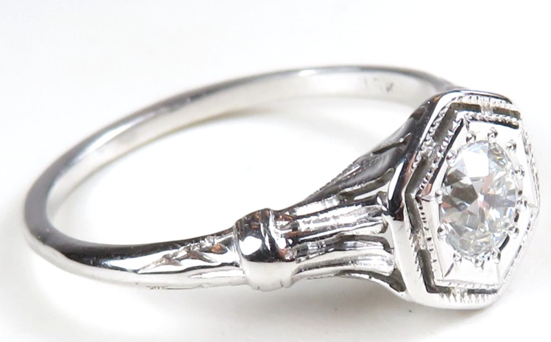 Antique Art Deco 1920’s Diamond Engagement Ring 18KW Size 6 UK-L1/2 EGL USA