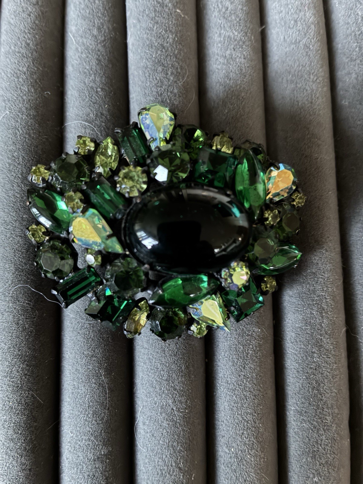 Original by Robert Brooch Green Cabochon and Multi Green Rhinestones Pendant