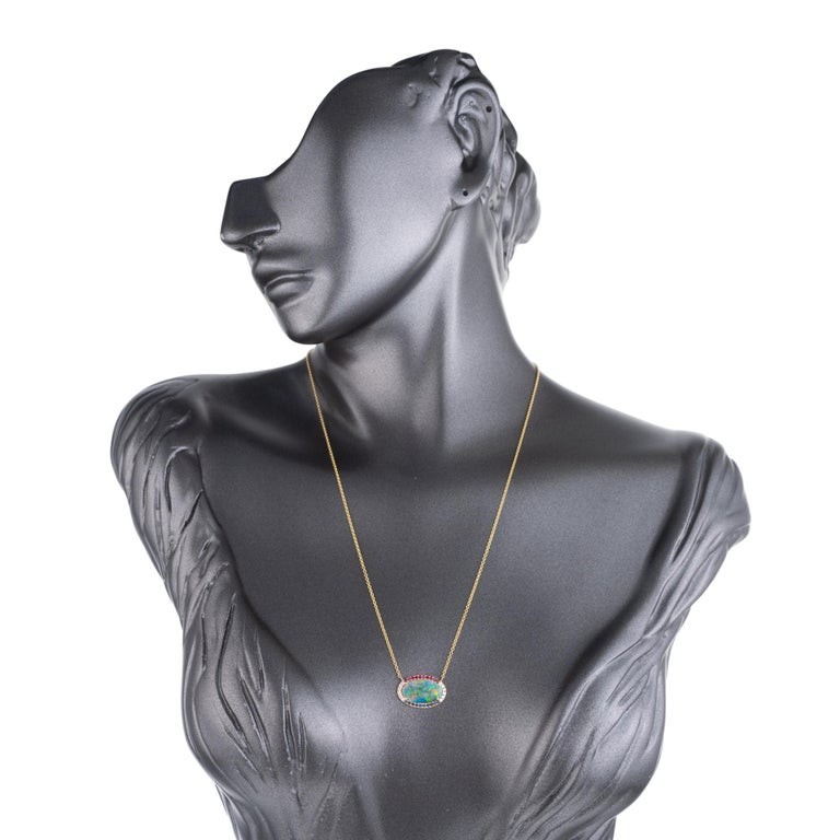 Peter Suchy 1.53 Carat Opal Diamond Ruby Sapphire Yellow Gold Pendant Necklace