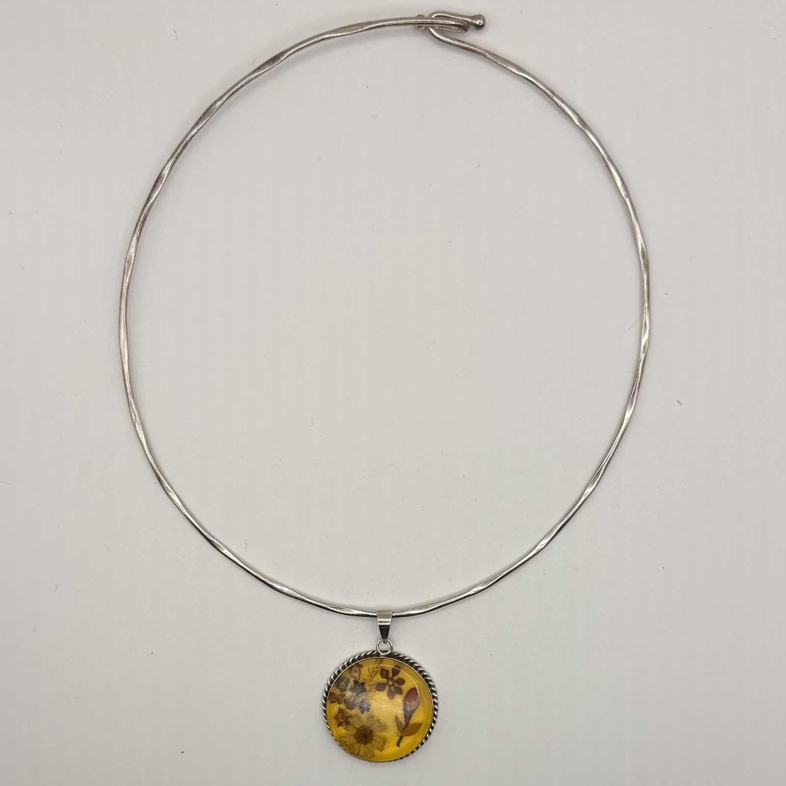 Vintage ATI Mexico 925 Silver Pressed Flowers Resin RLM Studio 925 Collar Y2K