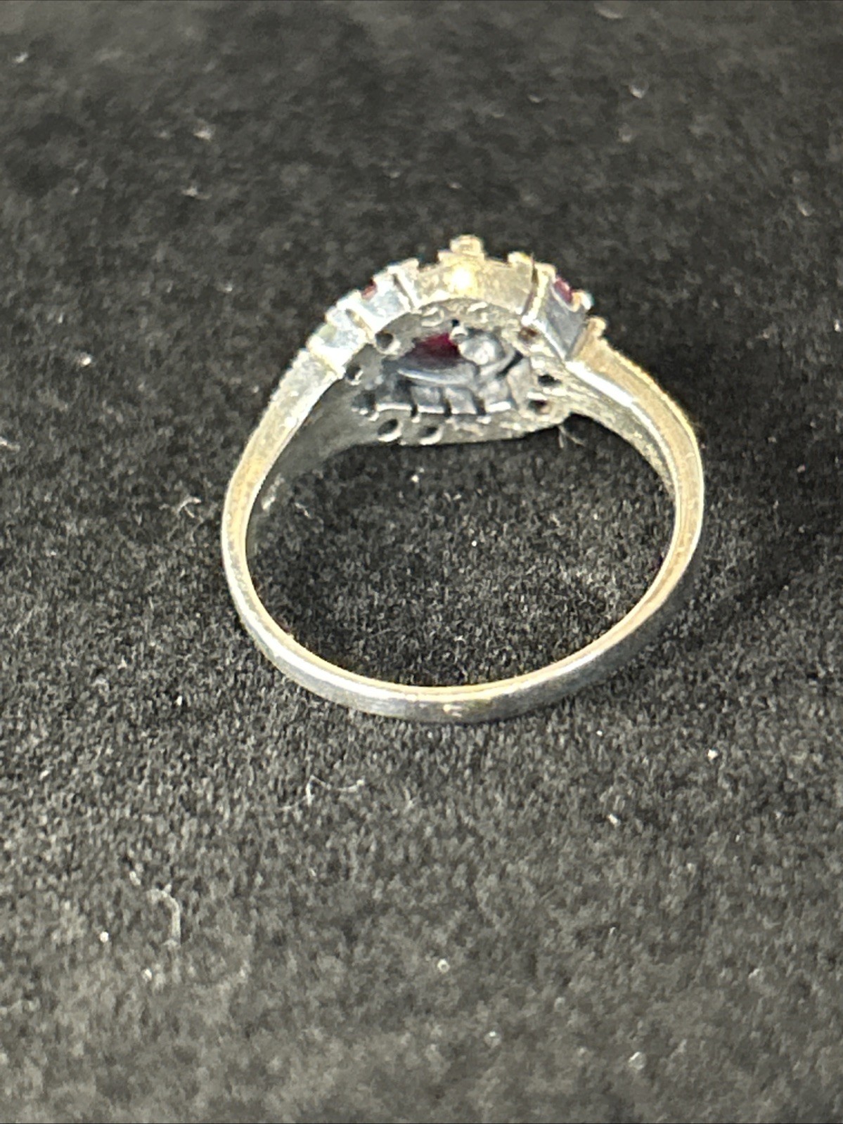 Vintage 925 Sterling Silver Ruby Sapphire Jade Marcasite Ring Size 7.5