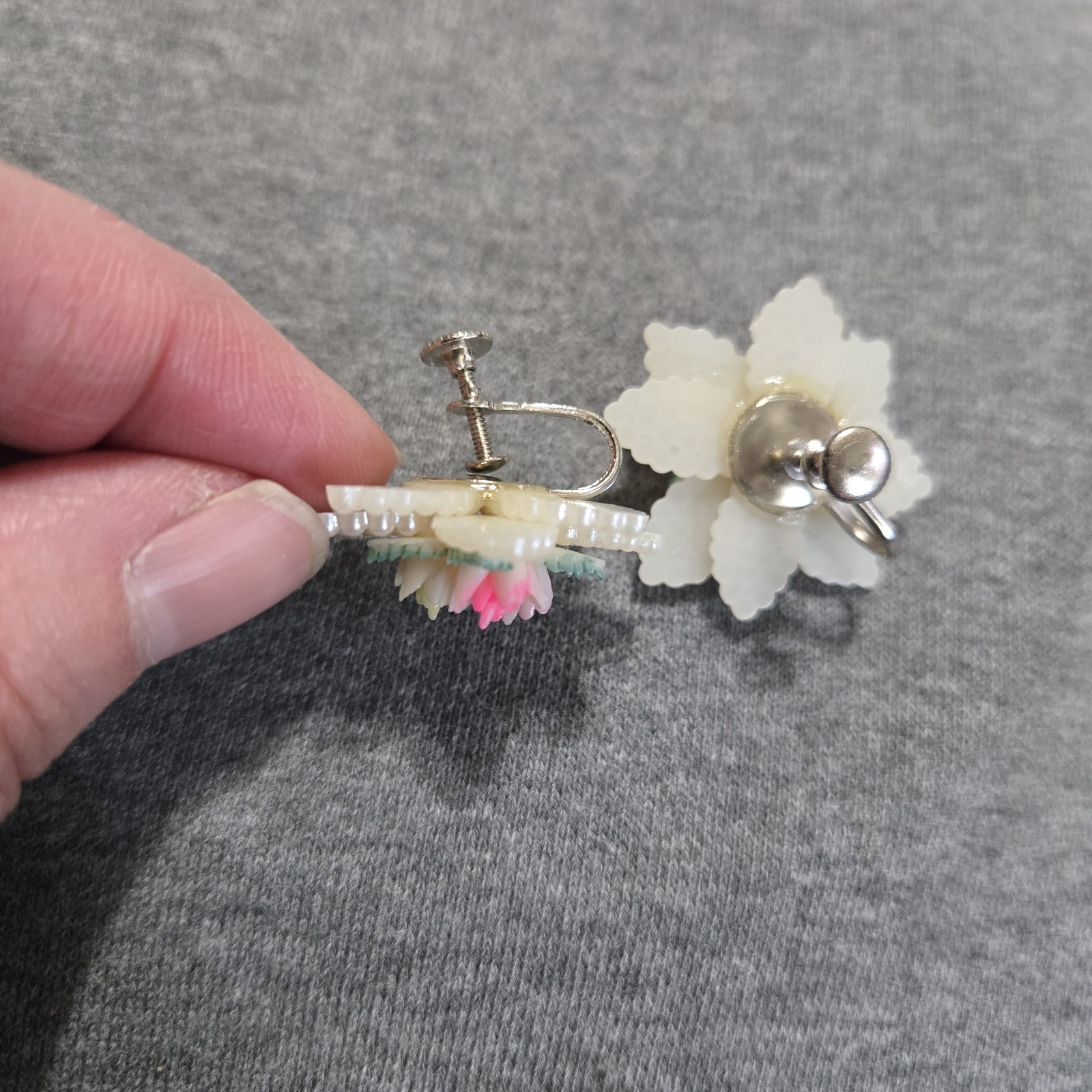 Vintage Screw Back Seed Bead Floral Cluster Earrings MCM Spring Easter Dress Up