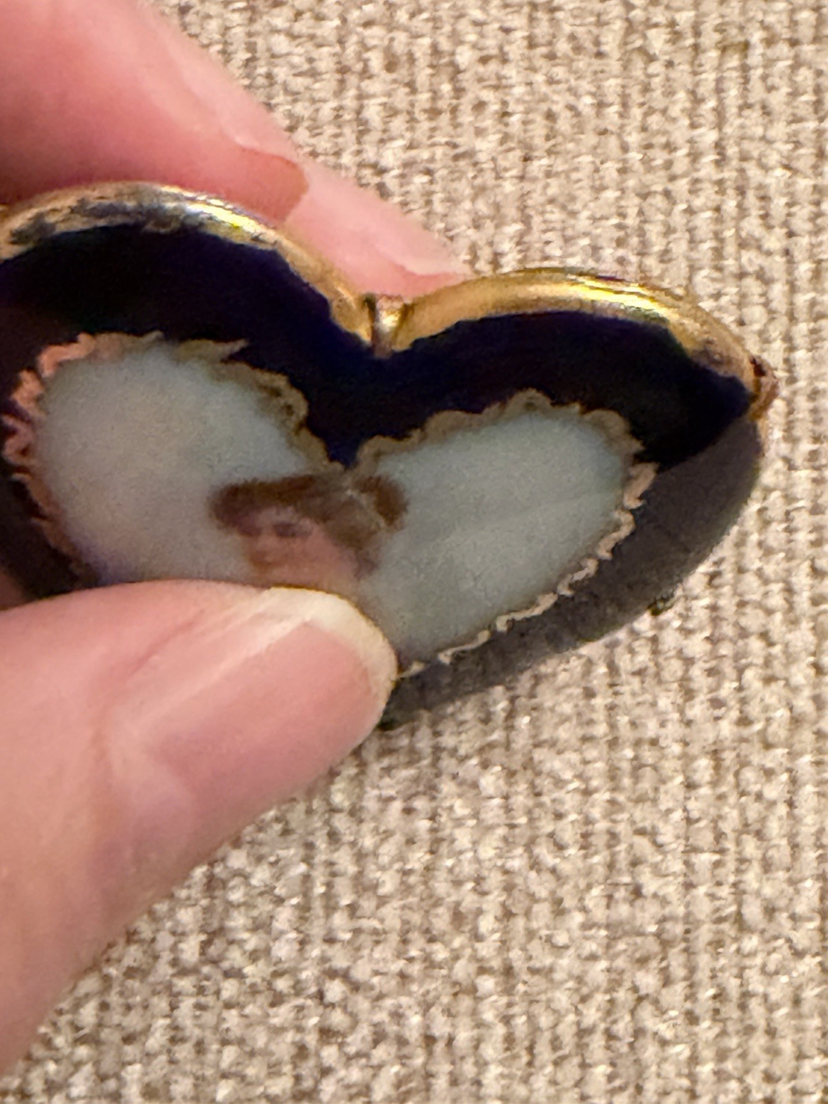 Antique c1890 Portrait Heart Brooch Blue Enamel Hand Painted Accents Art Nouveau