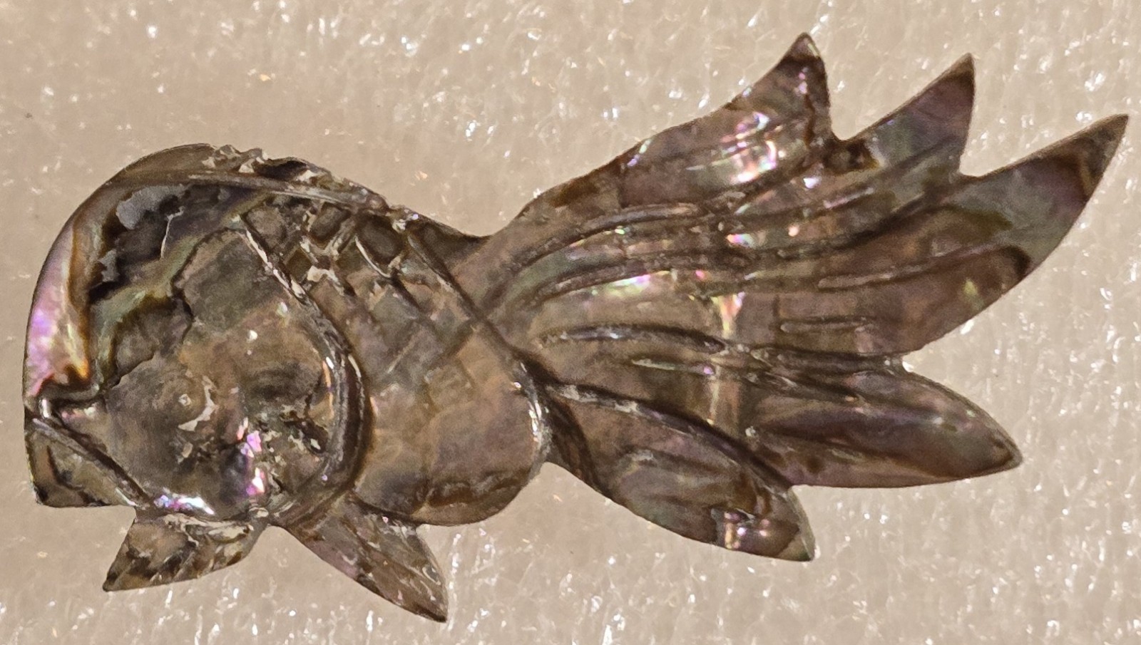 Vintage Artisan Made Hand Carved Abalone Figural Swimming Fish Brooch
