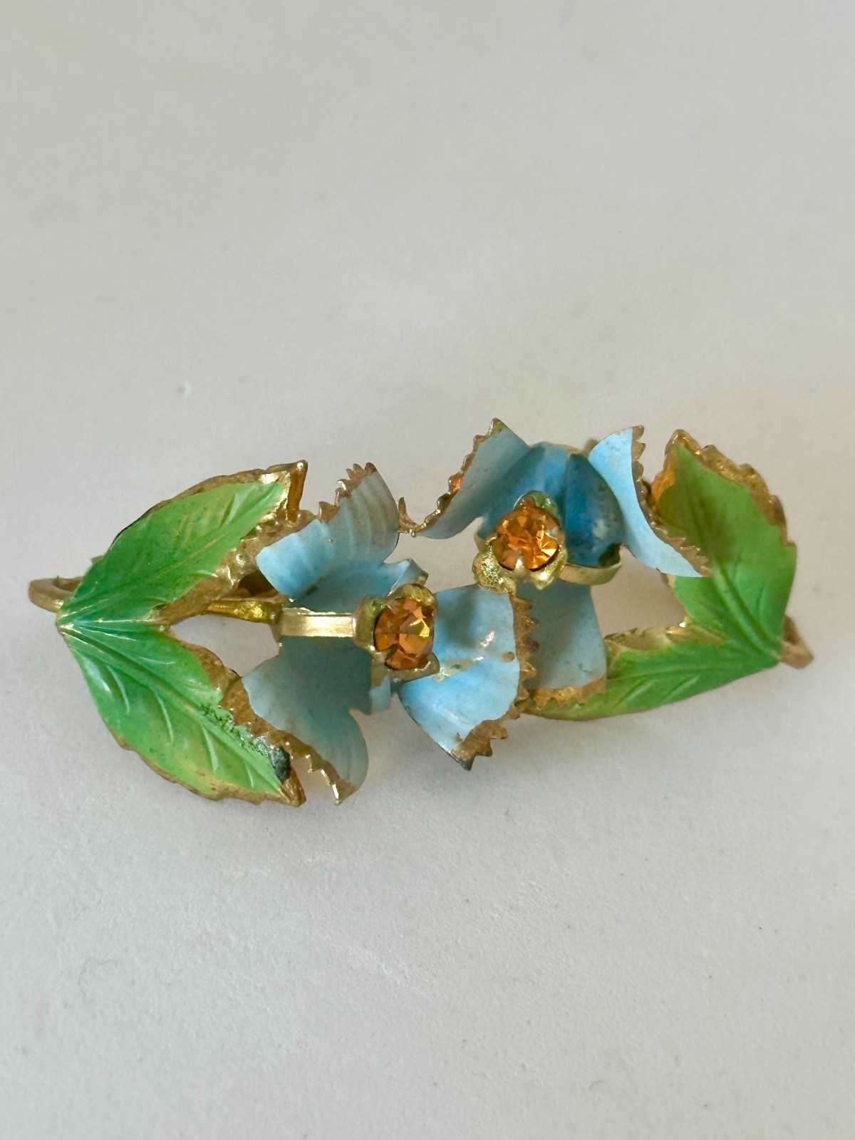 Vintage Austrian Crystal Enamel Flower Clip on Earrings Retro 40s