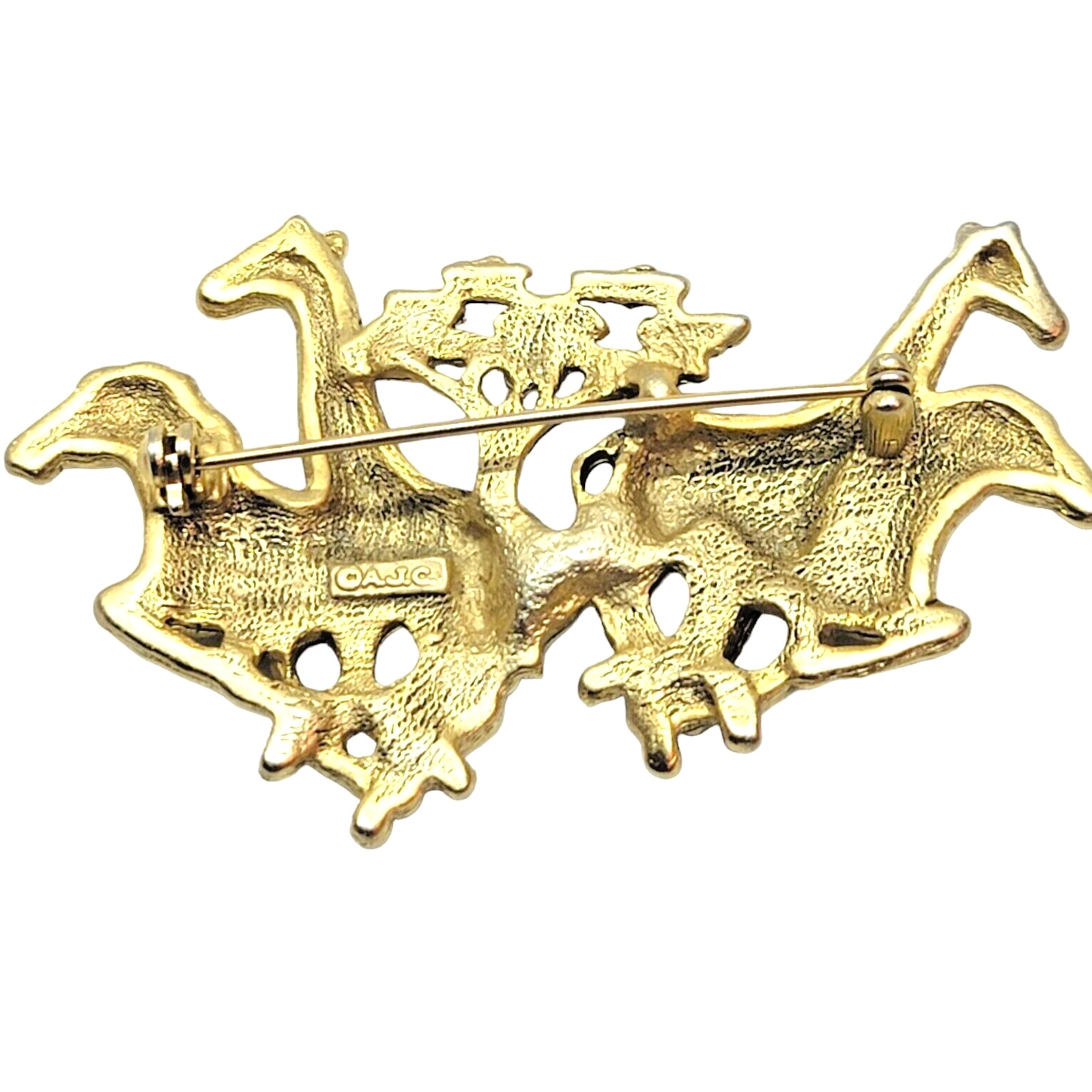 Vintage Brooch Jungle Safari Signed AJC Intricate Engraved Statement 3″ SKU2176